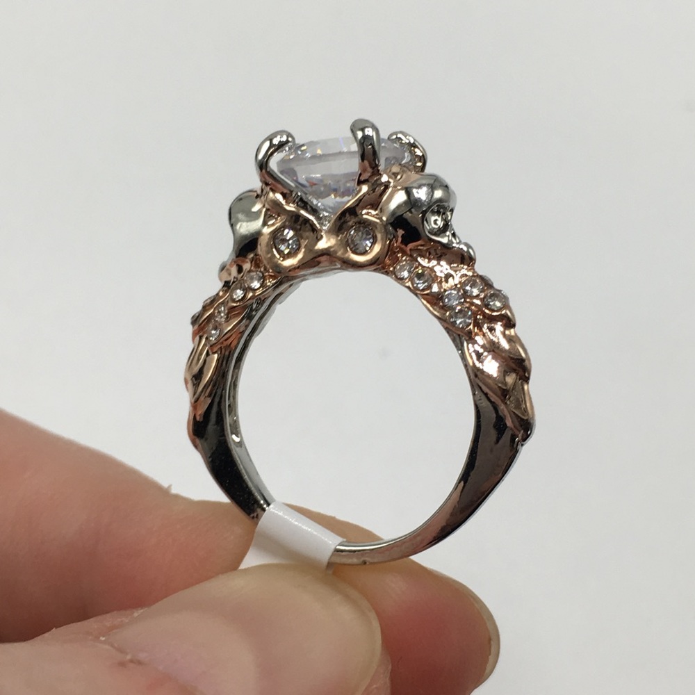 14k white gold skull wedding engagement ring band - Picture 6 of 8
